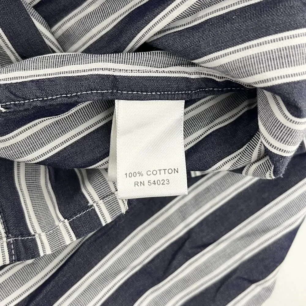 Banana Republic Mens XL(17-17.5) Slim Fit‎ Dress Shirt Navy Gray Striped Cotton